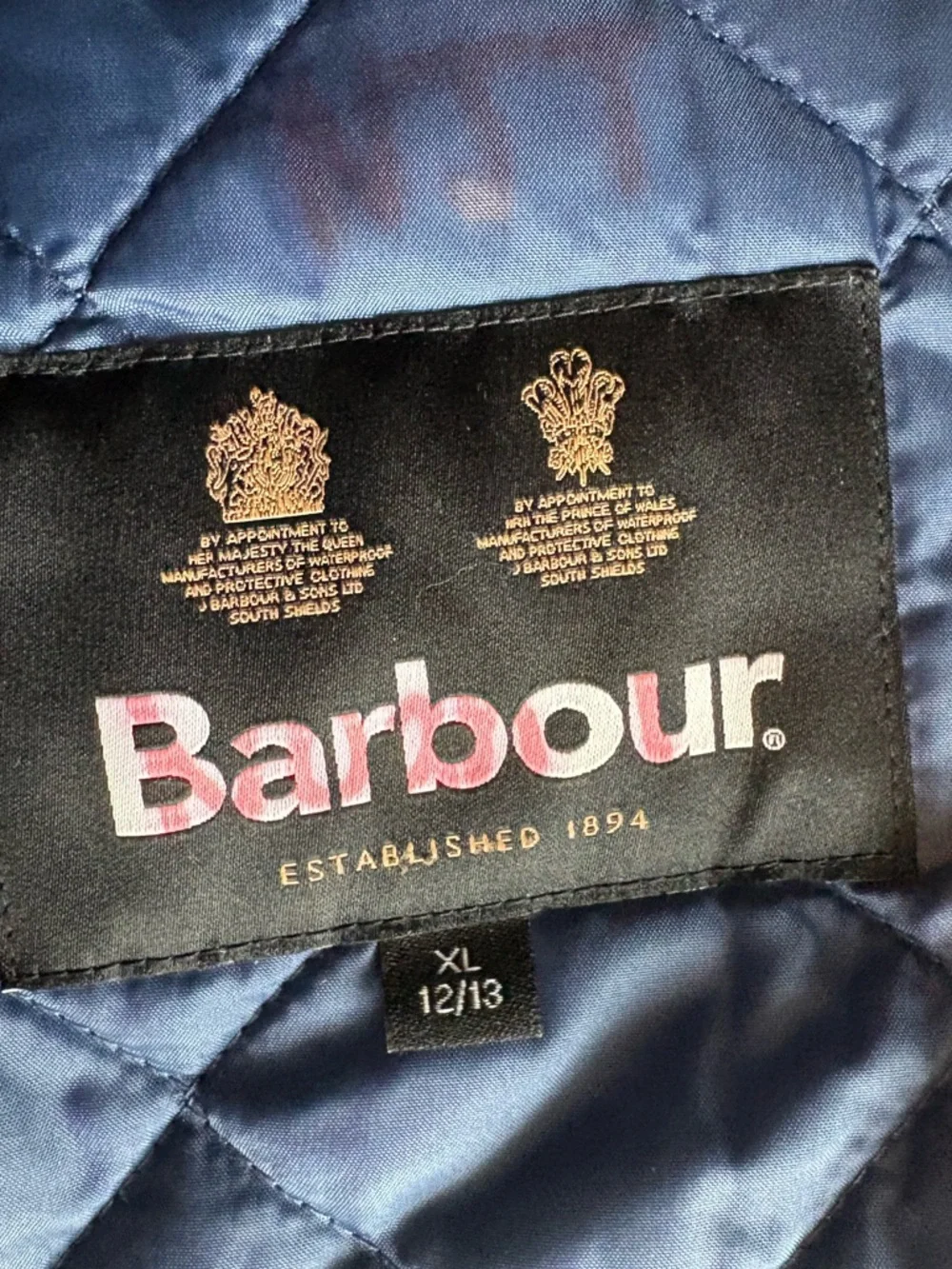 Barbour Quilted Blue Kids Unisex Jacket XL 12/13 with Contrast Collar